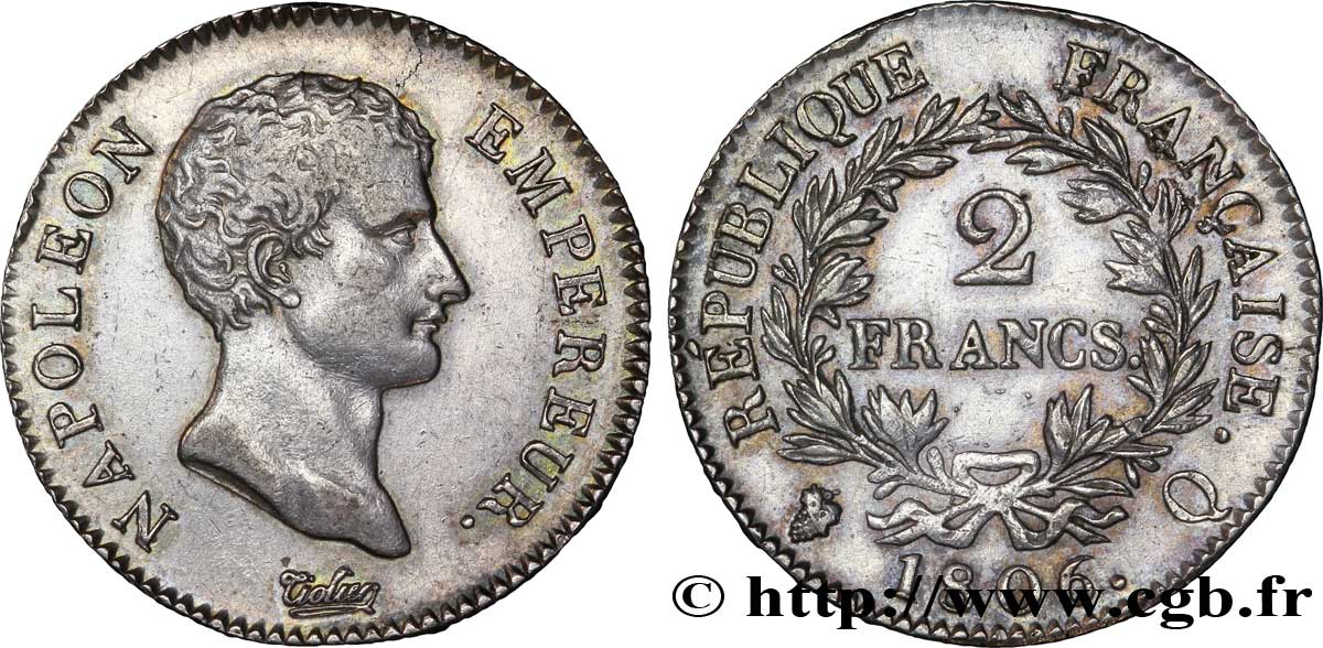 2 francs Napoléon Empereur, Calendrier grégorien 1806 Perpignan F.252/7 MBC 
