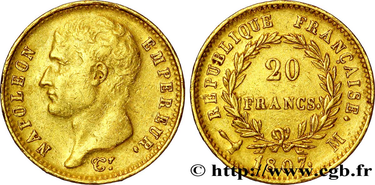 20 francs Napoléon tête nue, type transitoire 1807 Toulouse F.514/2 TTB 