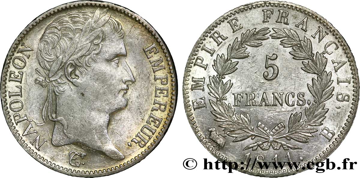 5 francs Napoléon Empereur, Empire français 1811 Rouen F.307/28 TTB 