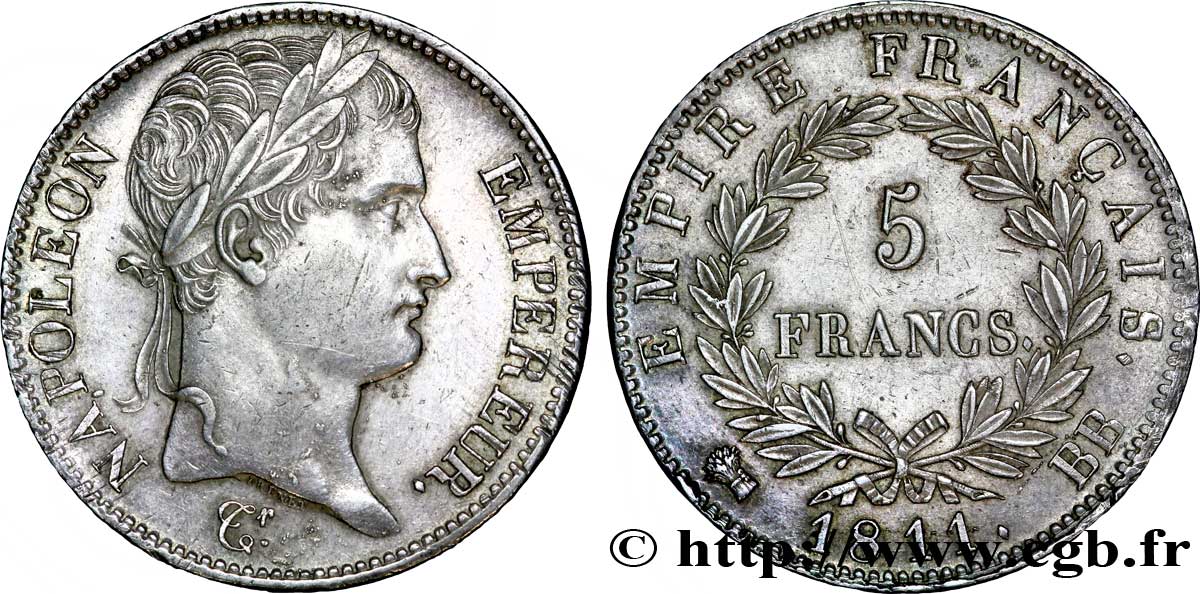 5 francs Napoléon Empereur, Empire français 1811 Strasbourg F.307/29 EBC 