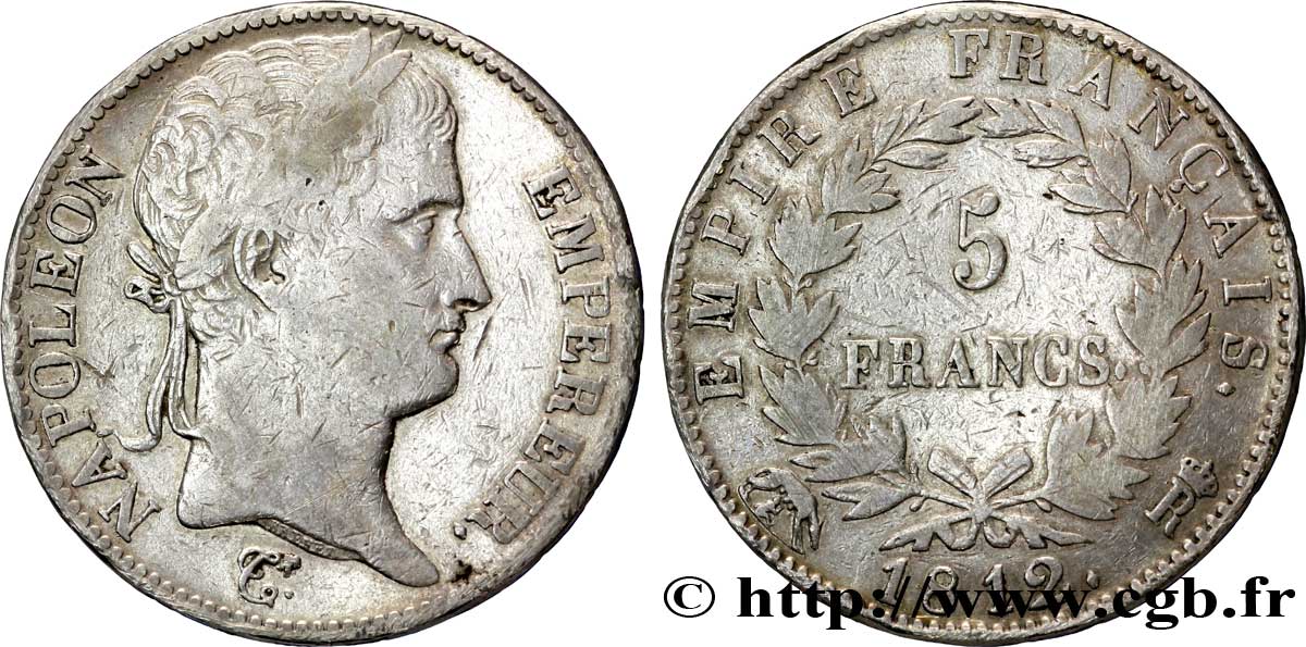 5 francs Napoléon Empereur, Empire français 1812 Rome F.307/52 S 