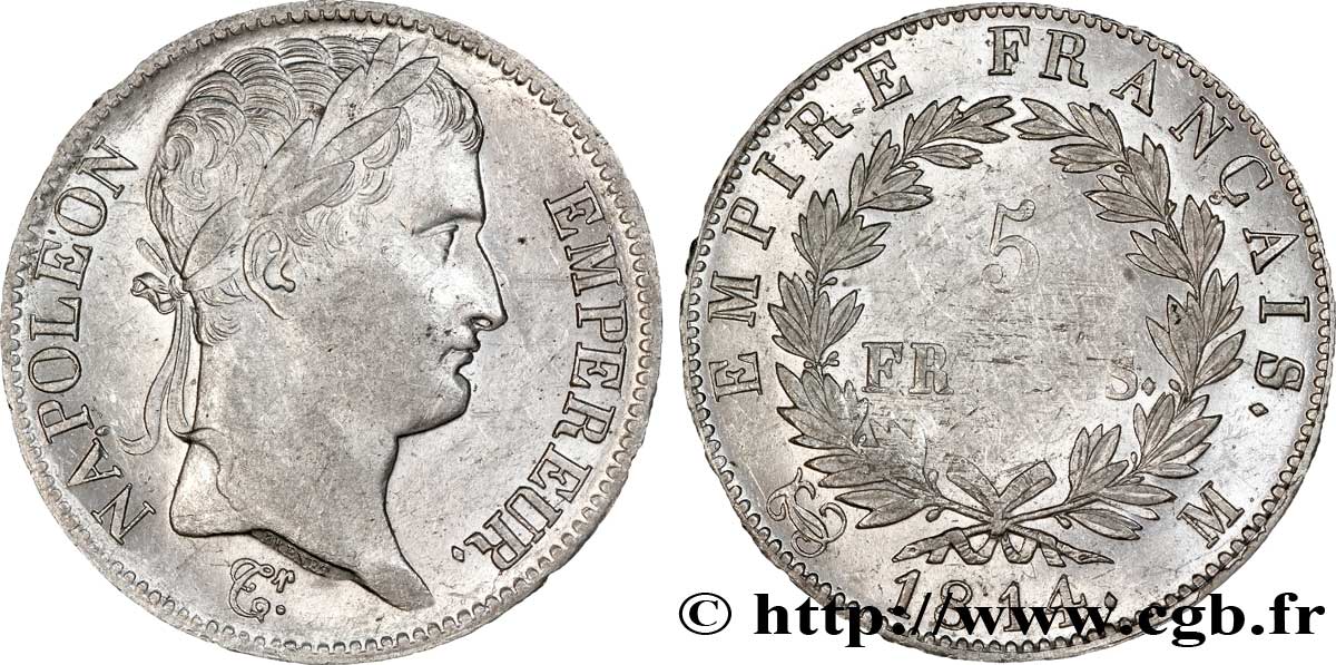 5 francs Napoléon Empereur, Empire français 1814 Toulouse F.307/82 BB 