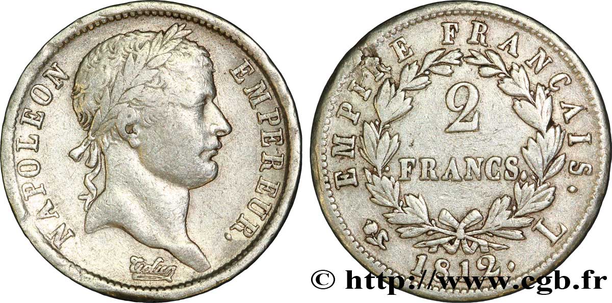 2 francs Napoléon Ier tête laurée, Empire français 1812 Bayonne F.255/45 TB 