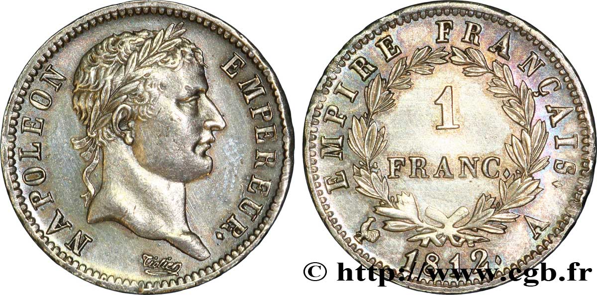 1 franc Napoléon Ier tête laurée, Empire français 1812 Paris F.205/42 AU 