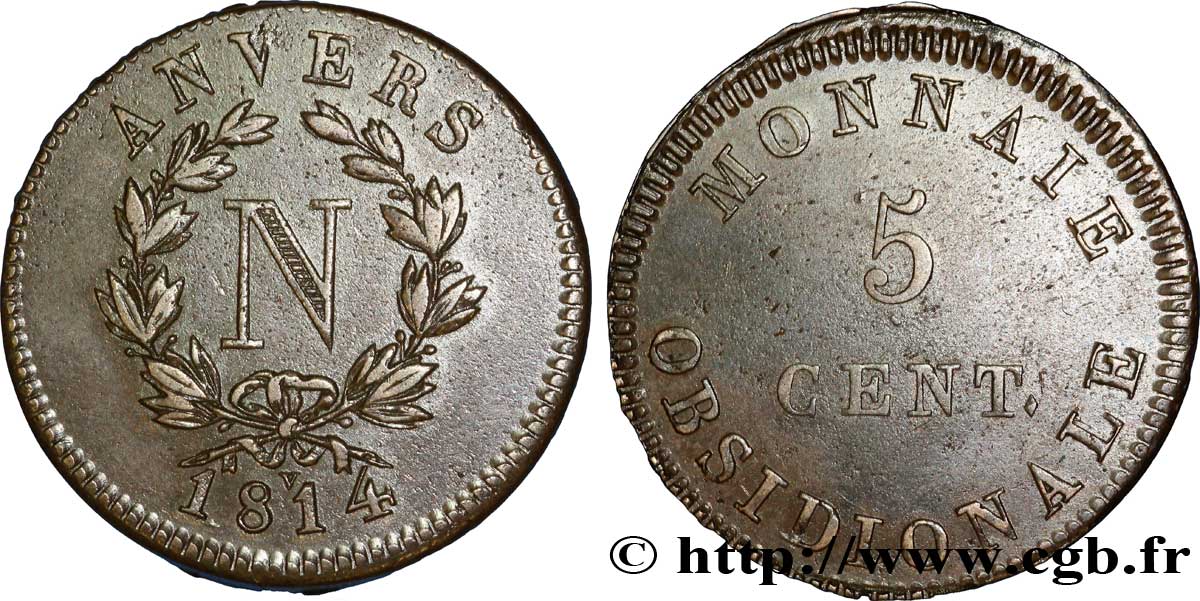 5 cent. Anvers à l’N, frappe de l’atelier de Wolschot 1814 Anvers F.115B/3 SS 