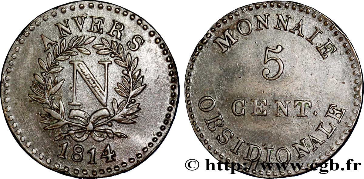 5 cent. Anvers à l’N, frappe de l’arsenal de la marine 1814 Anvers F.115C/1 SS 