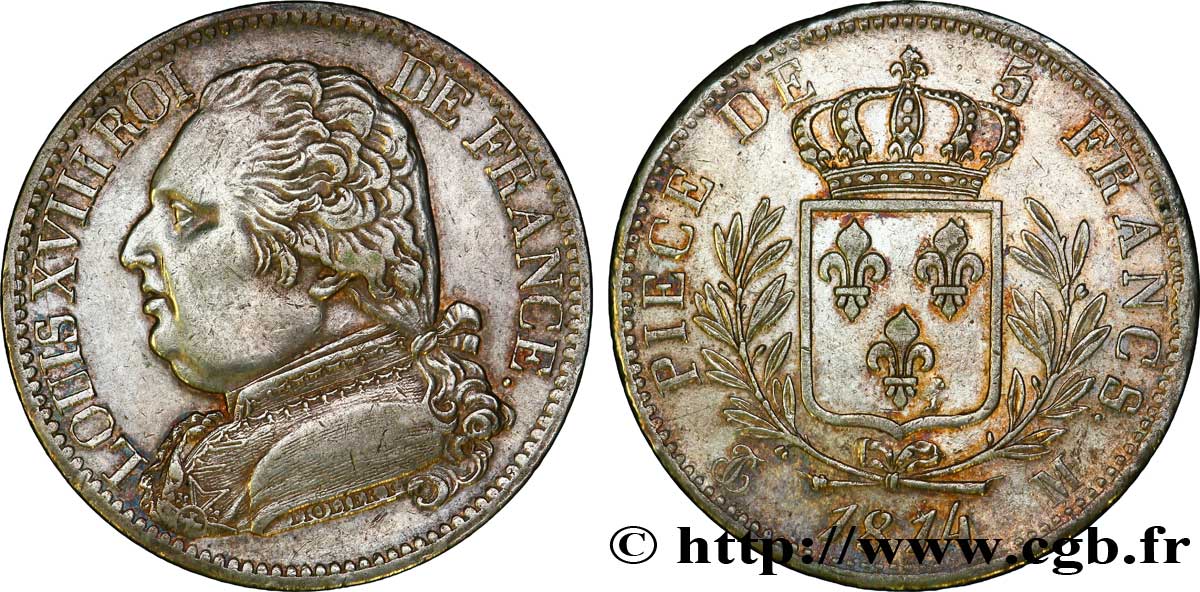 5 francs Louis XVIII, buste habillé 1814 Toulouse F.308/9 SS 