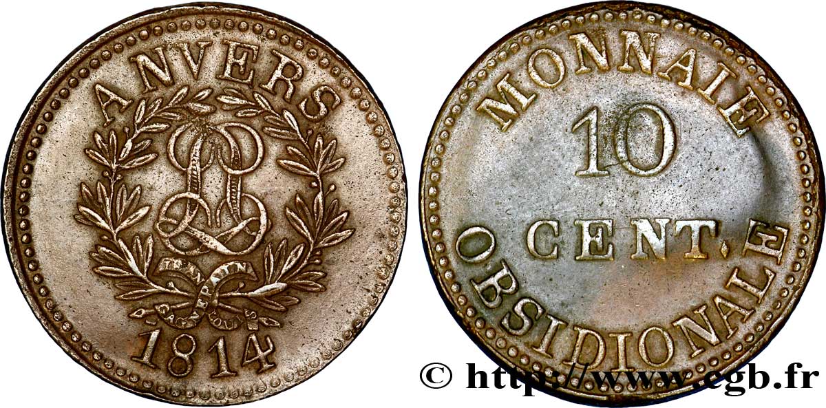 10 cent. Anvers au double L, frappe de l’arsenal de la marine 1814  Anvers F.130D/1 TTB 