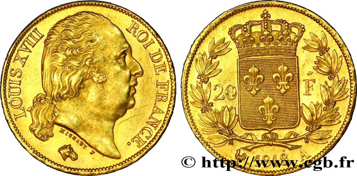 20 francs or Louis XVIII, tête nue 1818 Paris F.519/10 SPL 