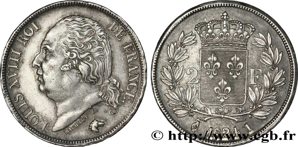 2 francs Louis XVIII 1824 Limoges F.257/56 AU 