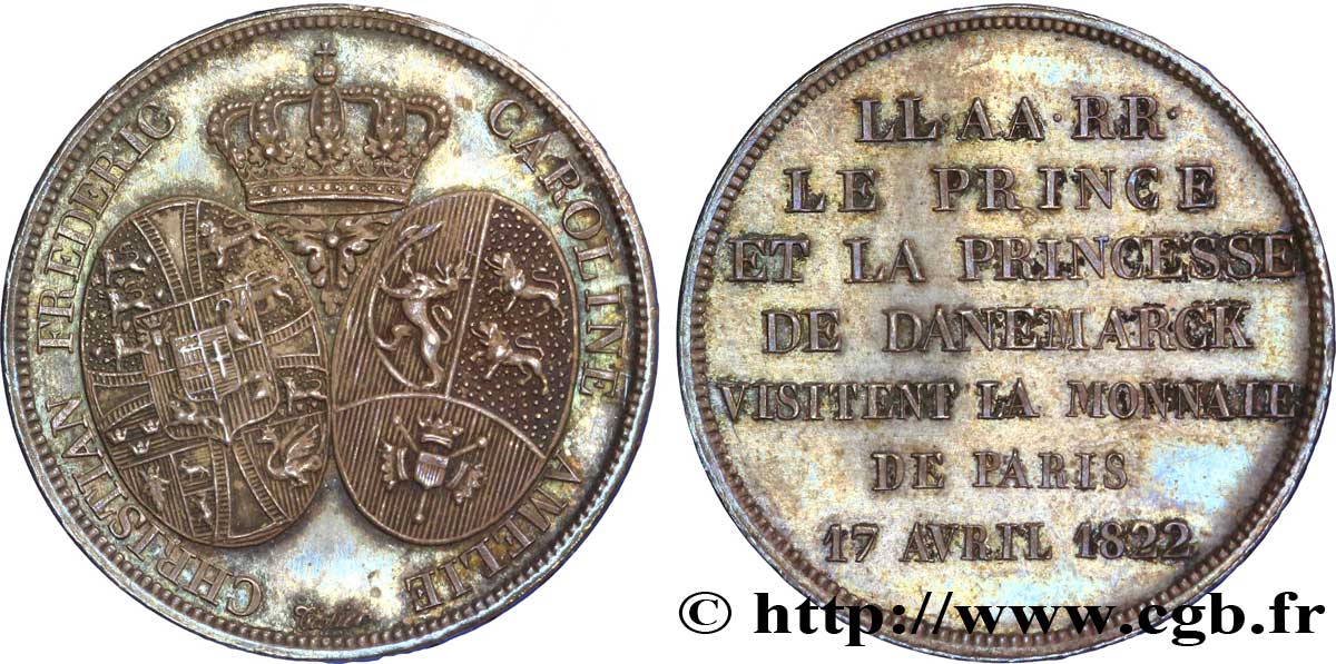 Monnaie de visite, module de 2 francs, pour le Prince du Danemark à la Monnaie de Paris 1822 Paris VG.cf. 2544 (en cuivre) MS 