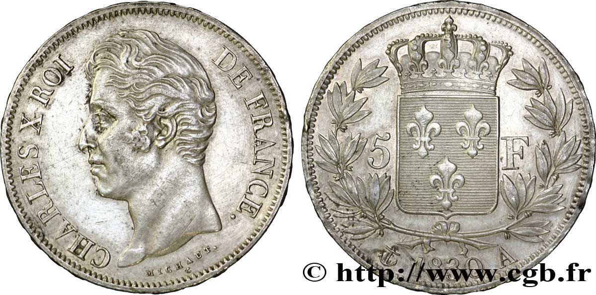 5 francs Charles X, 2e type, tranche en relief 1830 Paris F.312/1 XF 