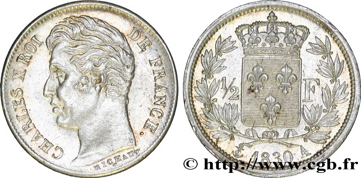 1/2 franc Charles X 1830 Paris F.180/50 SPL 