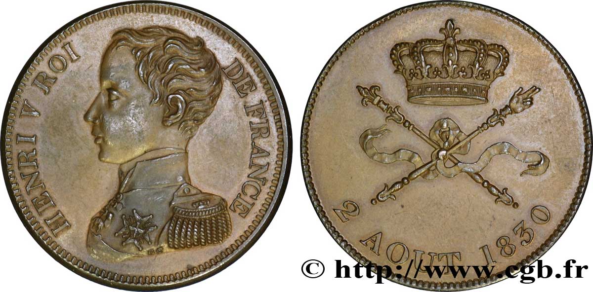 Module de 5 francs pour l’avènement de Henri V 1830  VG.2687  VZ 