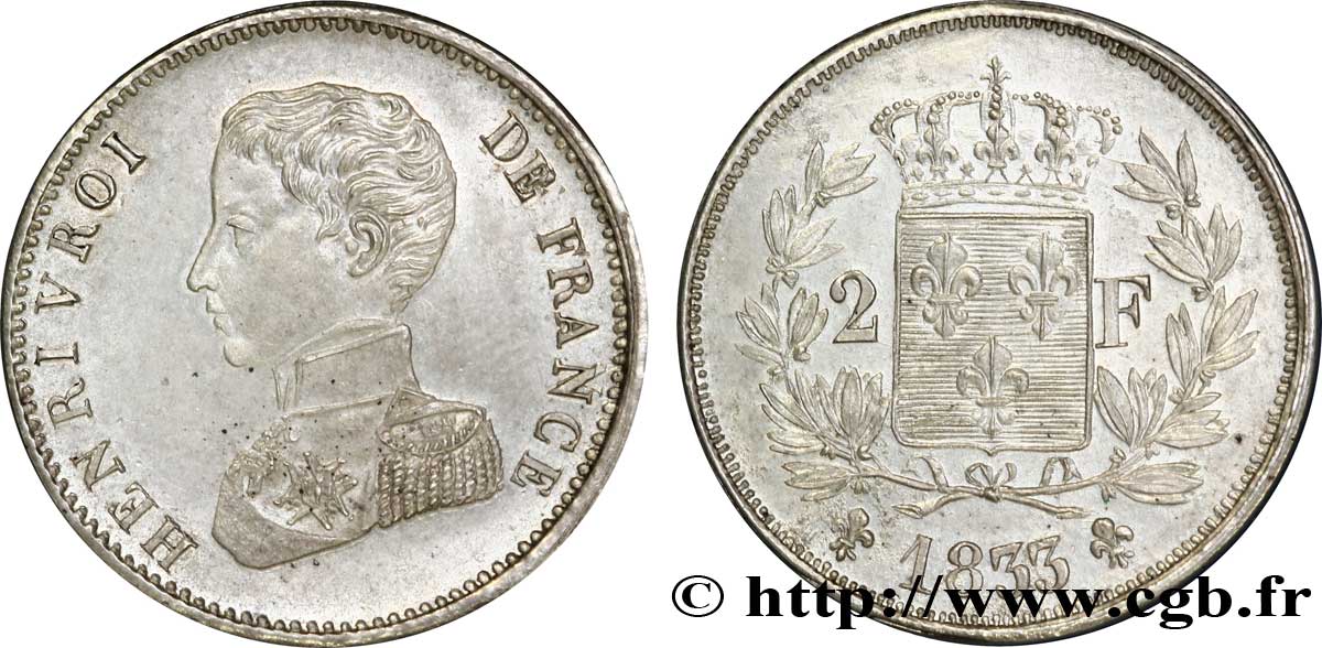 Piéfort au triple de 2 francs Henri V 1833  VG.2701  var. fST 
