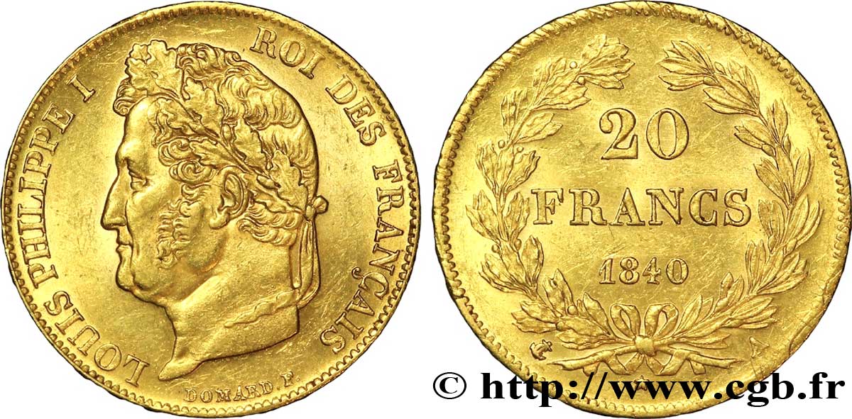 20 francs Louis-Philippe, Domard 1840 Paris F.527/22 EBC 