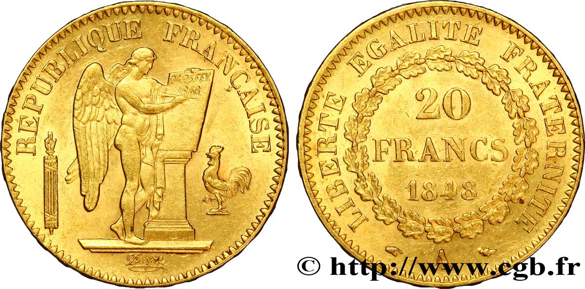 20 francs or Génie, IIe République 1848 Paris F.528/1 EBC 