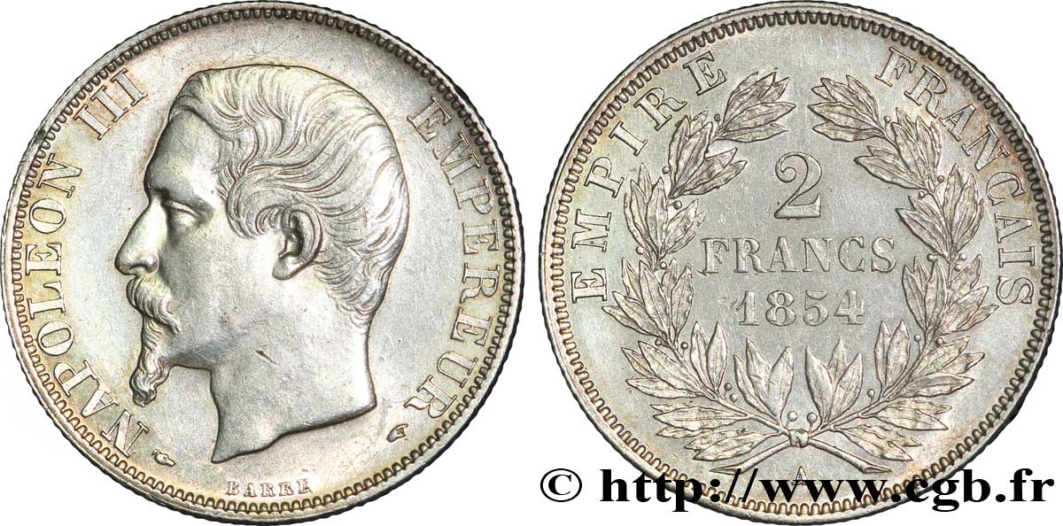 2 francs Napoléon III, tête nue 1854 Paris F.262/2 SPL 