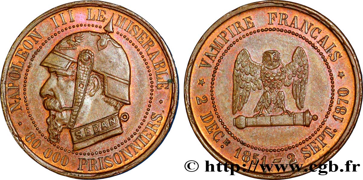 Monnaie satirique Br 27, module de 5 centimes 1870  Coll.42  AU 