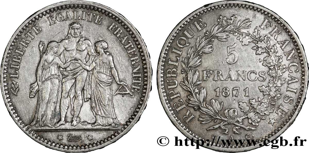 5 francs Hercule, dite “Camélinat” 1871 Paris F.334/4 TTB 