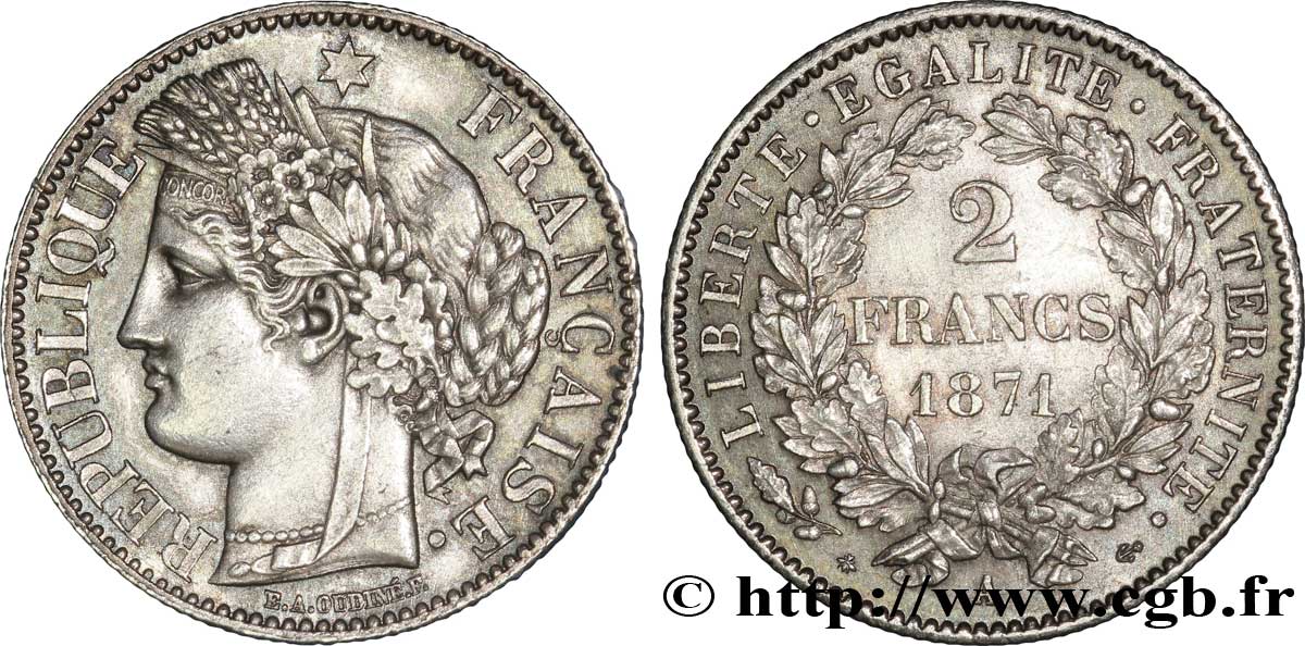 2 francs Cérès, avec légende 1871 Paris F.265/4 AU 