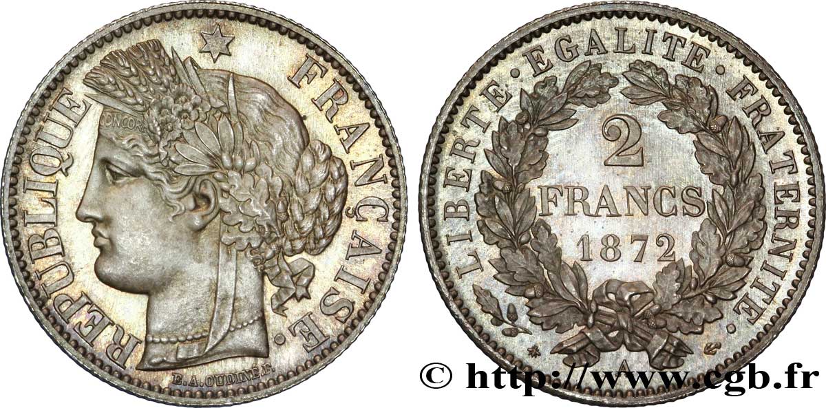 2 francs Cérès, avec légende 1872 Paris F.265/8 fST 