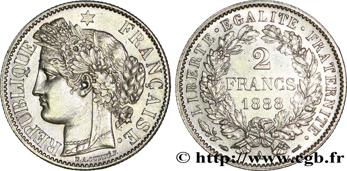 2 francs Cérès, avec légende 1888 Paris F.265/14 TTB 