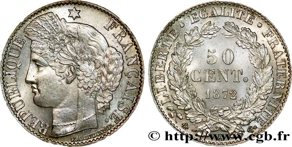 50 centimes Cérès, IIIe République 1872 Paris F.189/3 VZ 