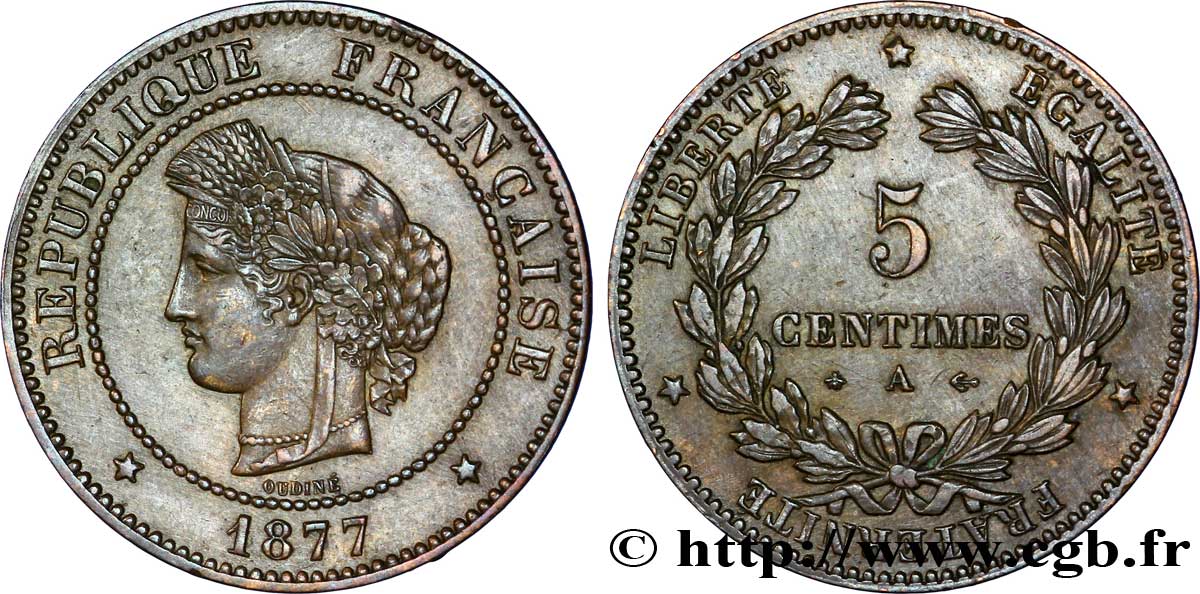5 centimes Cérès 1877 Paris F.118/15 SS 