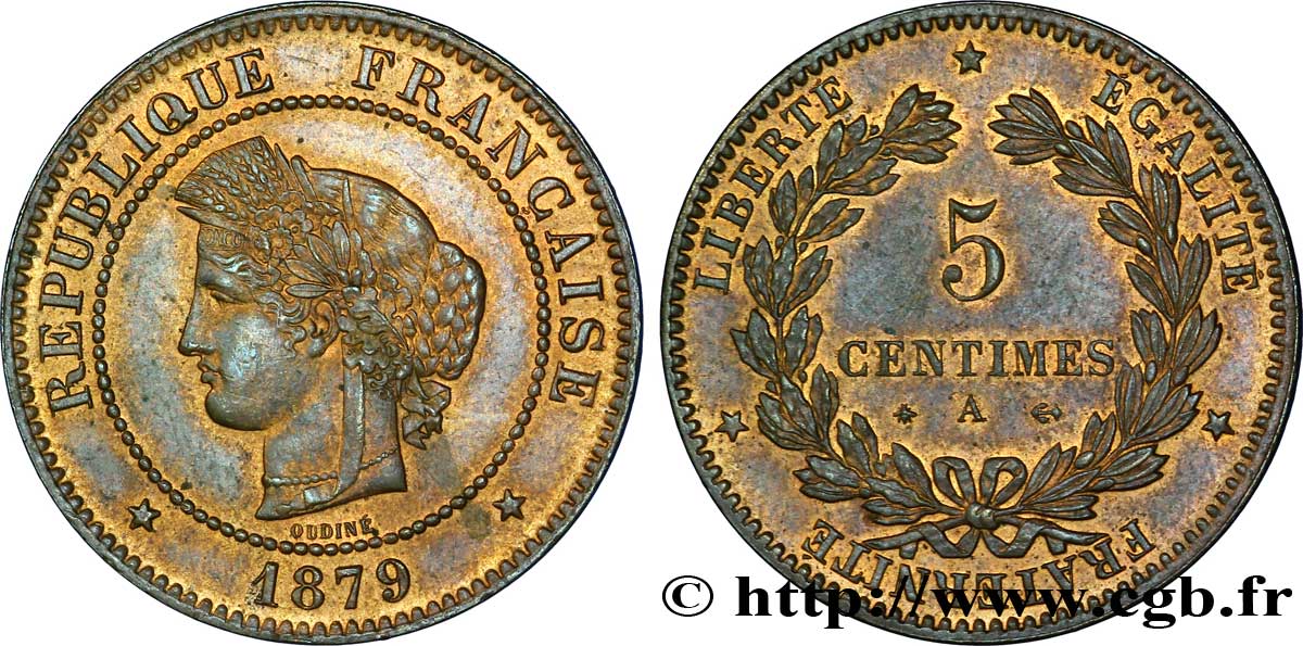 5 centimes Cérès, ancre barrée 1879 Paris F.118/20 SPL 