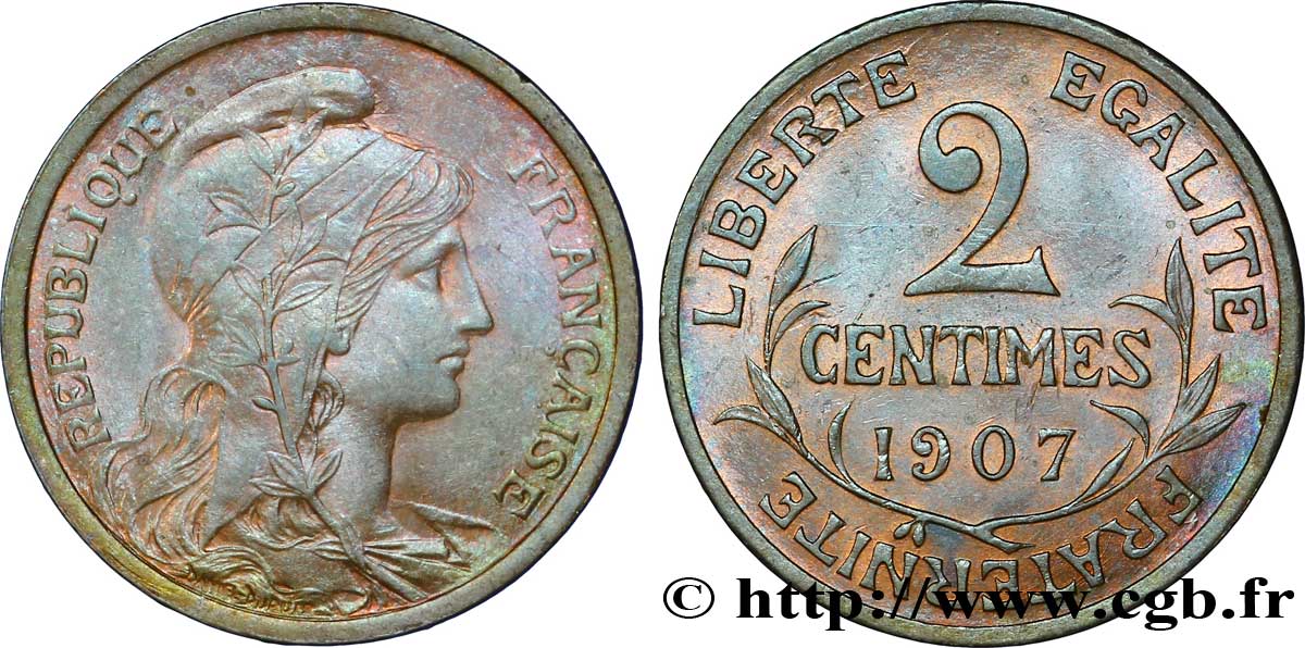 2 centimes Daniel-Dupuis 1907  F.110/10 SPL 