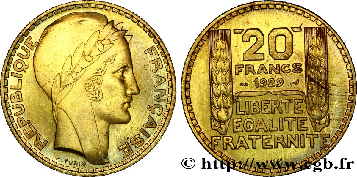 Essai de 20 francs Turin en bronze-aluminium 1929  VG.5242  MS 