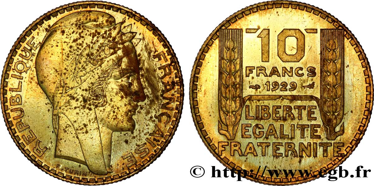 Concours de 10 francs, essai de Turin en bronze-aluminium 1929  VG.5243  SPL 
