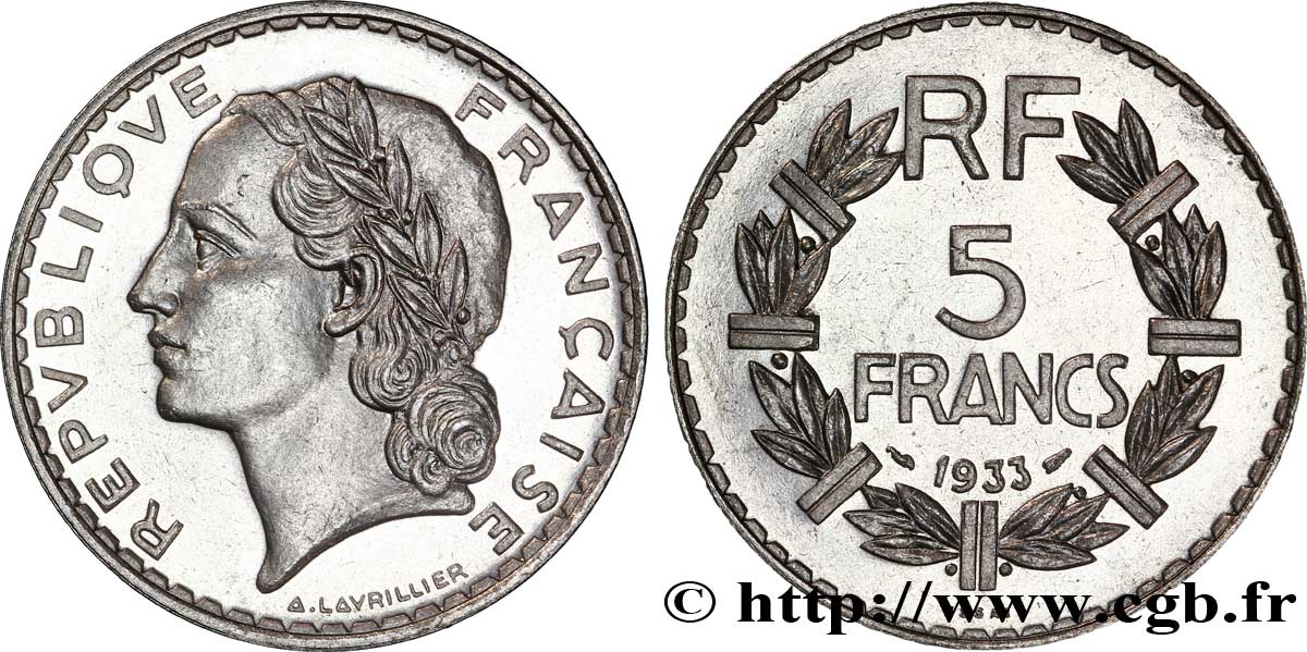 Essai de 5 francs Lavrillier, en nickel 1933  F.336/1 SC 