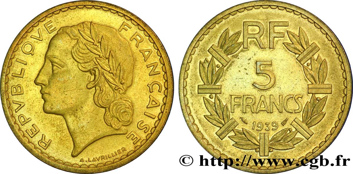 Essai de 5 francs Lavrillier, bronze-aluminium 1939  F.337/2 SPL 