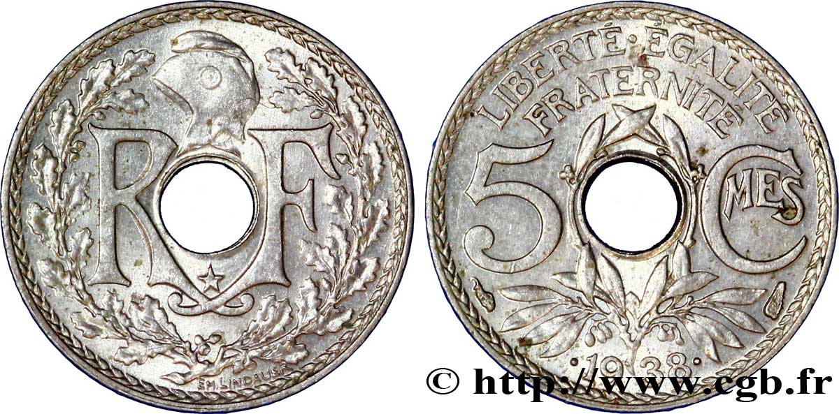 5 centimes Lindauer, maillechort, avec étoile 1938  F.123/1 AU 