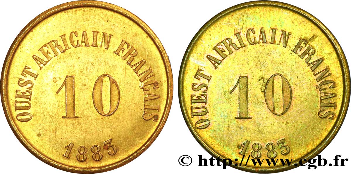 THIRD REPUBLIC - FRENCH WEST-AFRICA Jeton 10, valeur d’échange 50 francs 1883 Paris SPL 