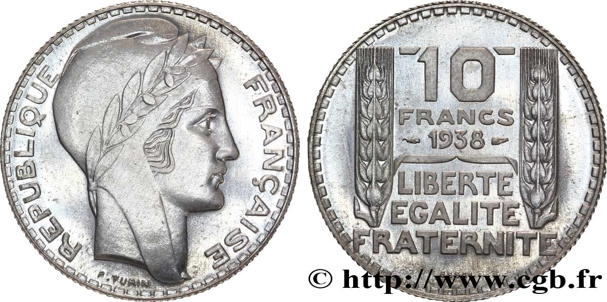 Préparation de la 10 francs Pétain, type Turin, essai en aluminium, tranche striée, léger 1938  VG.cf. 5489 c MS 