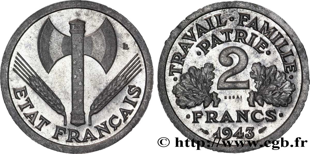 Essai de 2 francs Francisque 1943  F.270/1 MS 