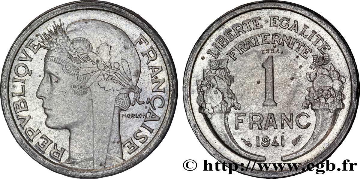 Essai de 1 franc Morlon en zinc 1941  G.-  SPL 