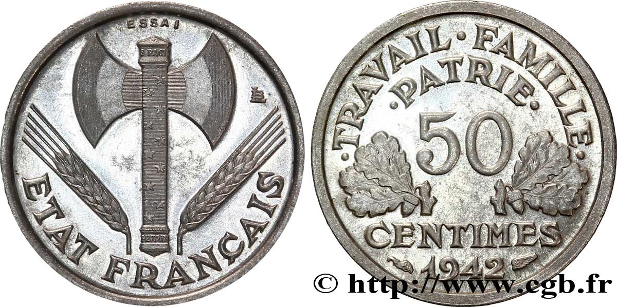Essai de 50 centimes Francisque, lourde 1942  F.195/1 MS 