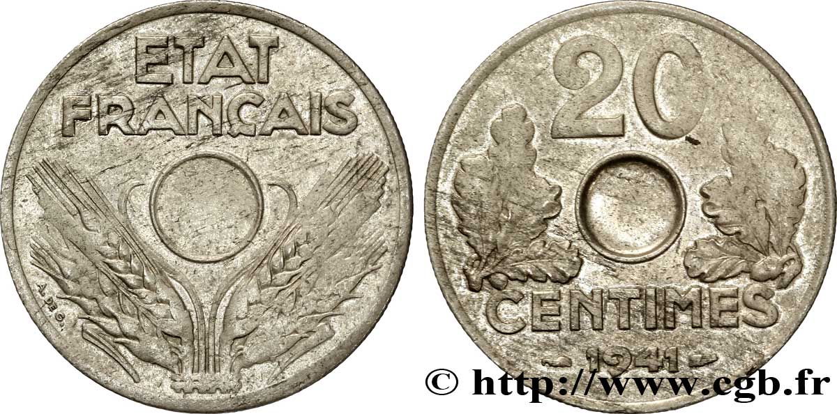 Essai de métal de 20 centimes 1941  Maz.2670  b AU 