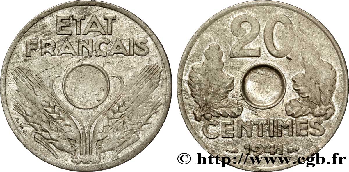 Essai de métal de 20 centimes 1941  Maz.2670  b EBC 