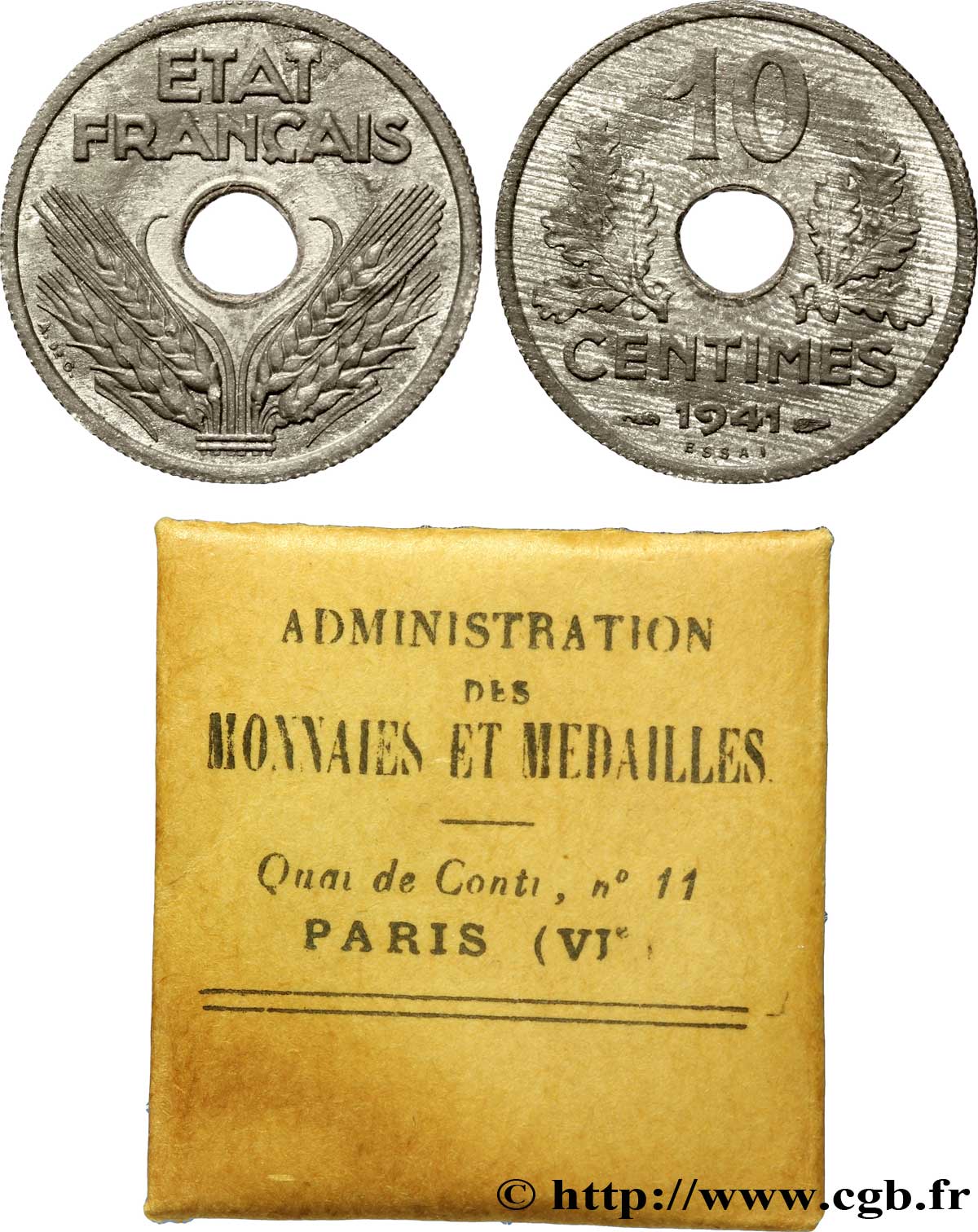 Essai de 10 centimes, État français, grand module 1941  F.141/1 AU 