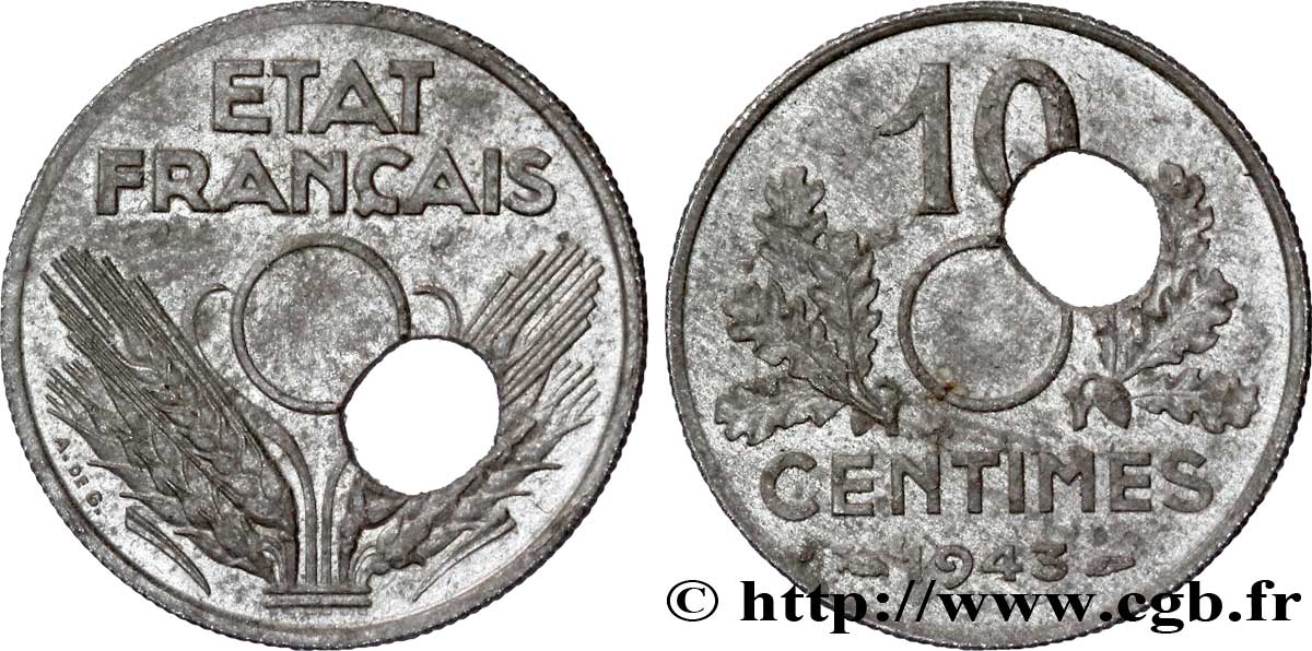 10 centimes, État français 1943  F.141/5 var. SS 