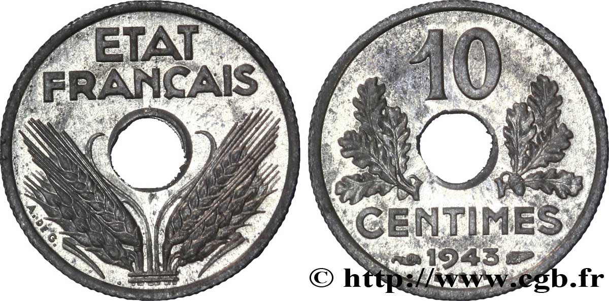 Essai de 10 centimes, petit module 1943  F.142/1 MS 