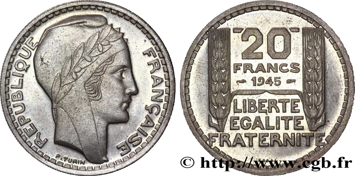 Essai de 20 francs Turin en cupro-nickel, rameaux courts 1945  Maz.2745  MS 