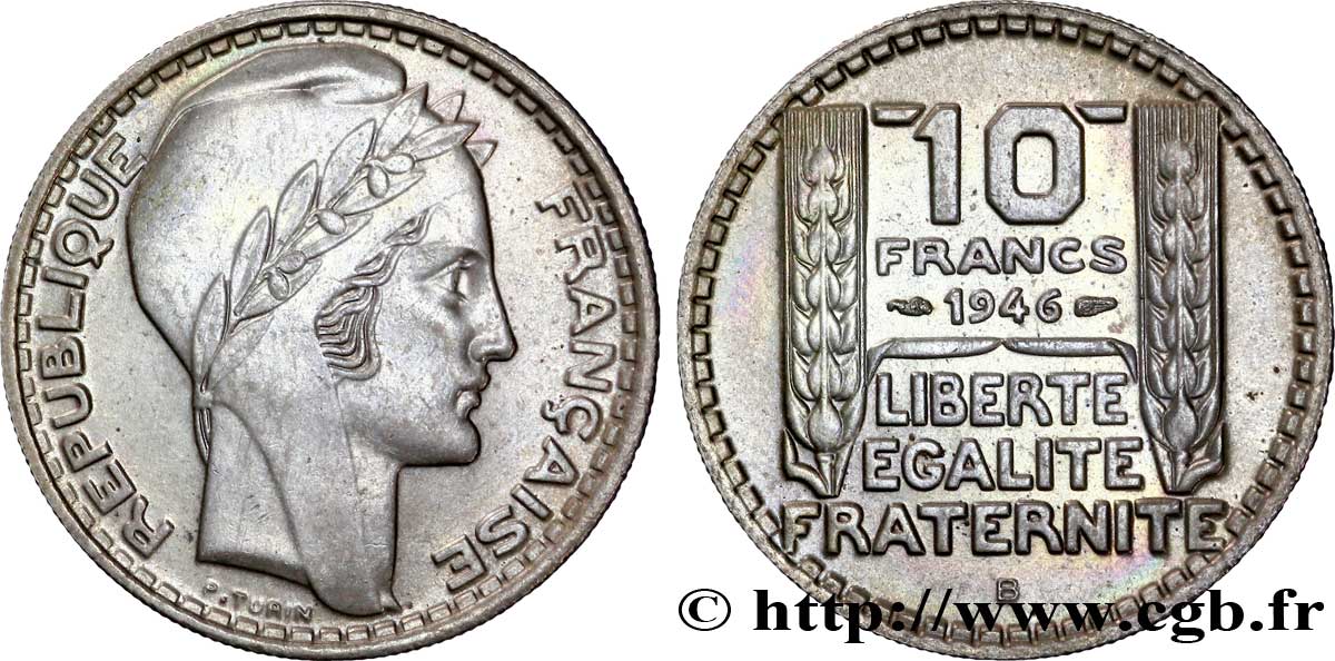 10 francs Turin, grosse tête, rameaux longs 1946 Beaumont-Le-Roger F.361/4 SPL 