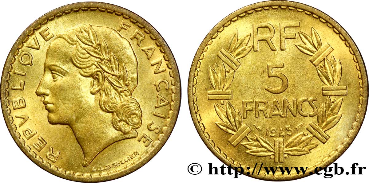 5 francs Lavrillier, bronze-aluminium 1945 Castelsarrasin F.337/6 VZ 
