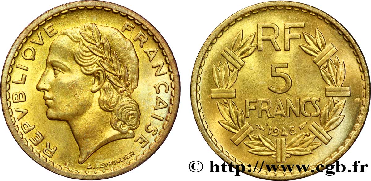 5 francs Lavrillier, bronze-aluminium 1946 Castelsarrasin F.337/8 SUP 